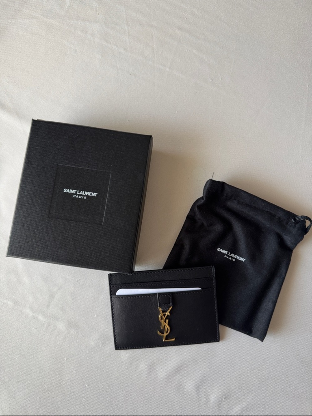 Saint Laurent Black Leather Card Holder with Gold YSL Monogram
